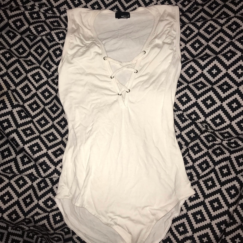 White Sleeveless V Cut Bodysuit